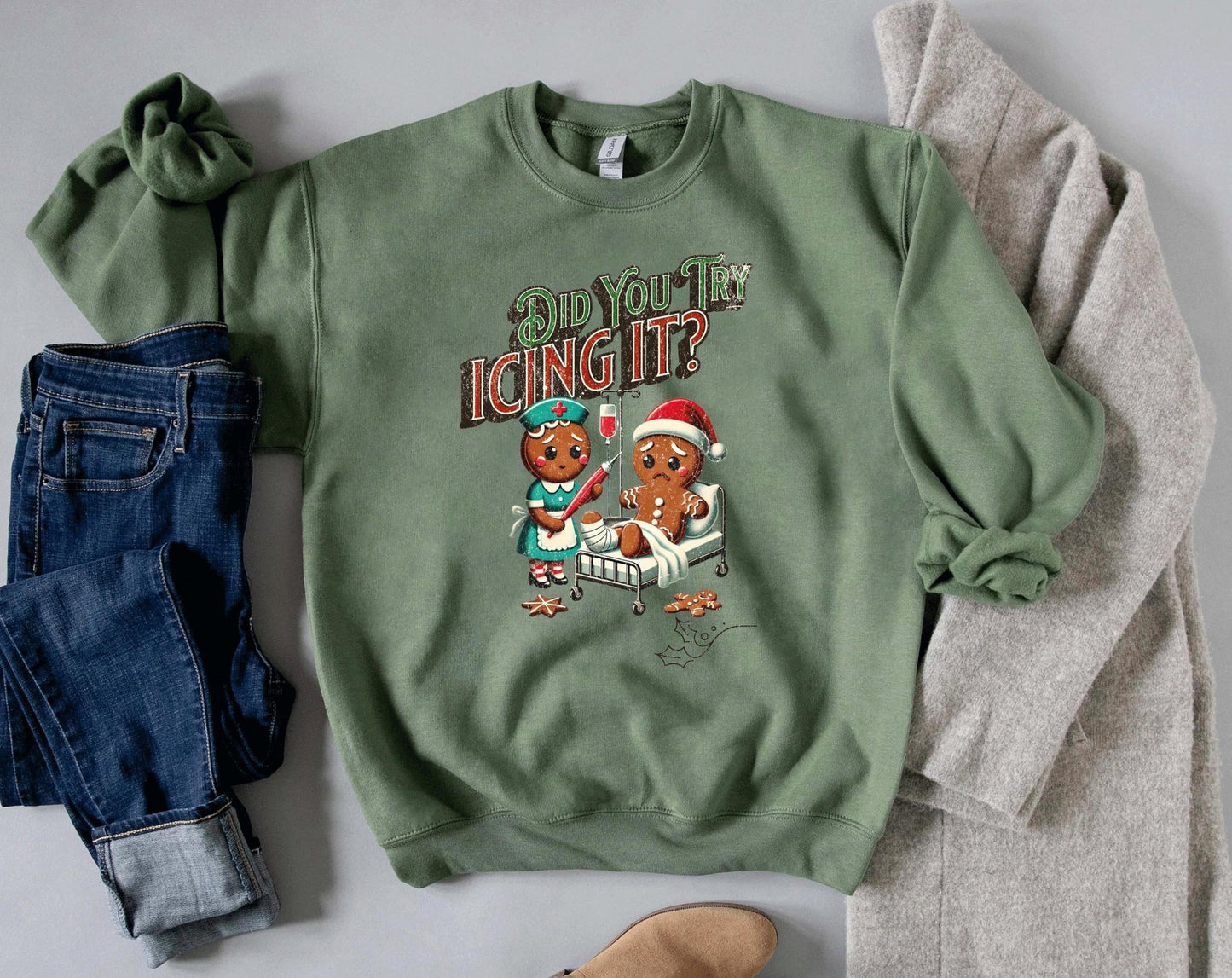 Did You Try Icing It Sweatshirt | Gingerbread Humor Sweatshirt | Christmas Nurse Shirt | Funny Cookies Xmas | Nurse Christmas Sweatshirt - little crafty souls