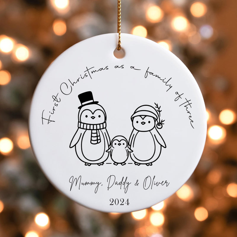 Personalised First Christmas as a Family of 3 Decoration, Keepsake Christmas Bauble Gift Ceramic Ornament, Baby's First Christmas Decoration - little crafty souls