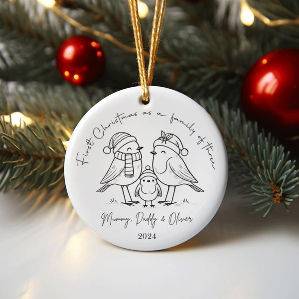 Personalised First Christmas as a Family of 3 Ornament, Keepsake Christmas Bauble Gift Ceramic Ornament, Baby's First Christmas Decoration - little crafty souls