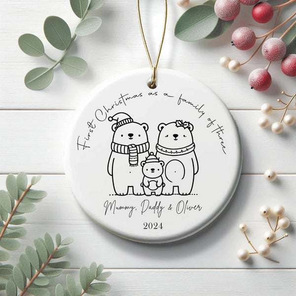 Personalised First Christmas as a Family of 3 Ornament, Keepsake Christmas Bauble Gift Ceramic Ornament, Baby's First Christmas Decoration - little crafty souls