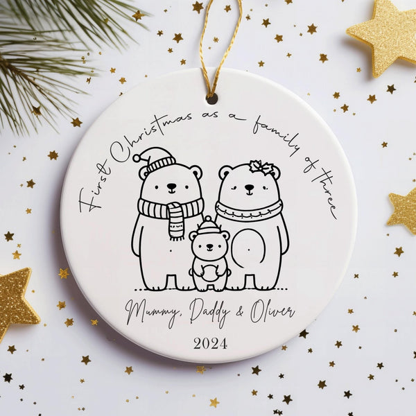 Personalised First Christmas as a Family of 3 Ornament, Keepsake Christmas Bauble Gift Ceramic Ornament, Baby's First Christmas Decoration - little crafty souls