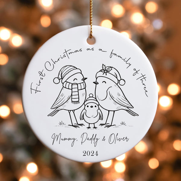 Personalised First Christmas as a Family of 3 Ornament, Keepsake Christmas Bauble Gift Ceramic Ornament, Baby's First Christmas Decoration - little crafty souls