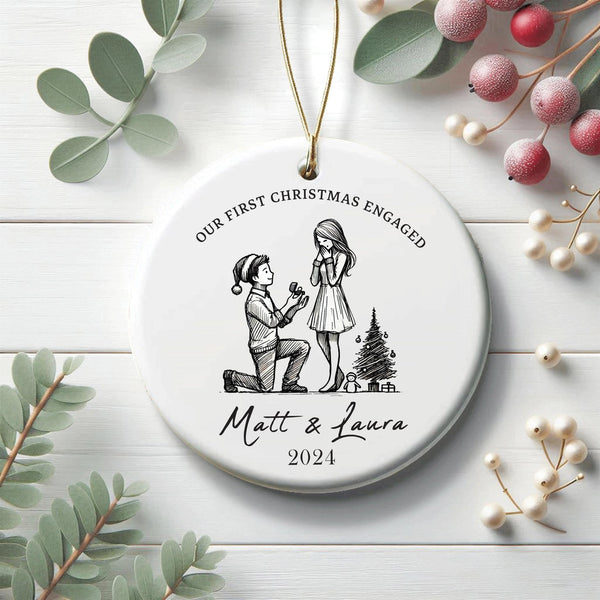 Personalised First Christmas Engaged Ornament, proposal gift, gift for fiance Christmas gift Decoration, Engagedment announcement ornament - little crafty souls