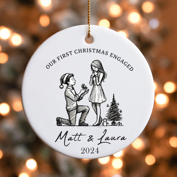 Personalised First Christmas Engaged Ornament, proposal gift, gift for fiance Christmas gift Decoration, Engagedment announcement ornament - little crafty souls