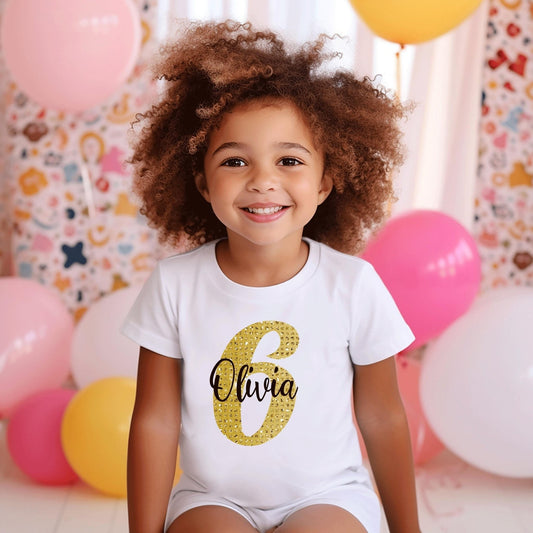 Personalised Gold Kids Name and age Birthday Party T-Shirt, personalised kids birthday tshirt, Boys birthday tshirt, girls birthday tshirt - little crafty souls