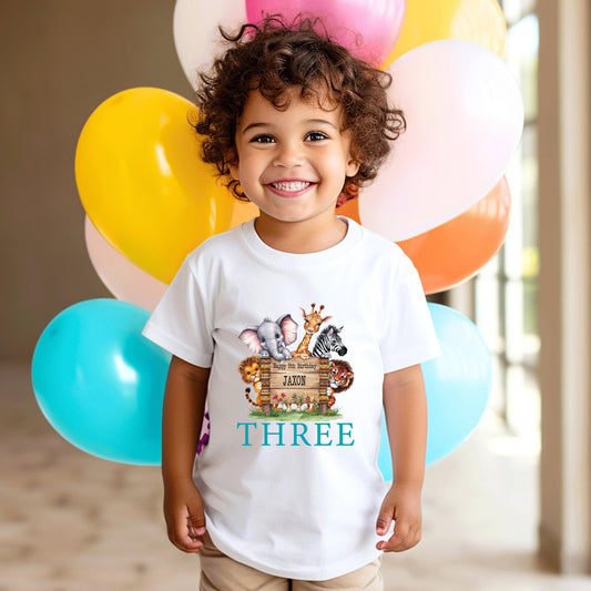 Personalised Kids Name and age Birthday Animal Safari T-Shirt, personalized kids birthday tshirt, Boys birthday tshirt, girls birthday shirt - little crafty souls