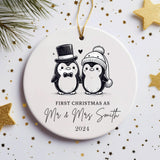 Personalised Penguin First Christmas as Mr and Mrs Ornament, Newlyweds gift, for newly married Christmas gift Decoration, wedding bauble - little crafty souls