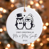 Personalised Penguin First Christmas as Mr and Mrs Ornament, Newlyweds gift, for newly married Christmas gift Decoration, wedding bauble - little crafty souls