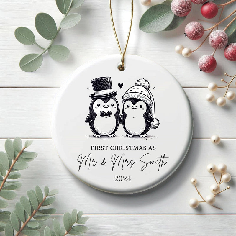 Personalised Penguin First Christmas as Mr and Mrs Ornament, Newlyweds gift, for newly married Christmas gift Decoration, wedding bauble - little crafty souls