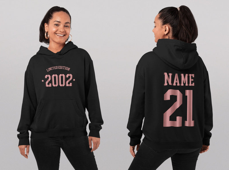 2002 Hoodie, 21st Birthday Hoodie, 21st Birthday gift idea, customise year sweatshirt, personalise Rose Gold personalize birthday top - little crafty souls