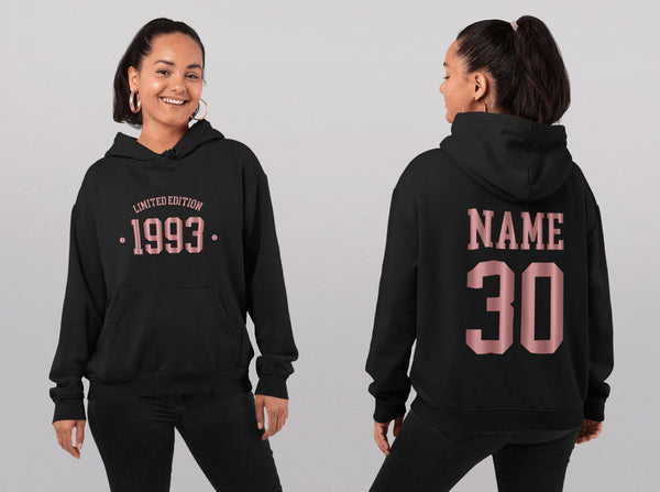 30th Birthday Hoodie, 30th Birthday Hoodie, 30th Birthday gift idea, customise year sweatshirt personalise year hoodie personalize rose gold - little crafty souls