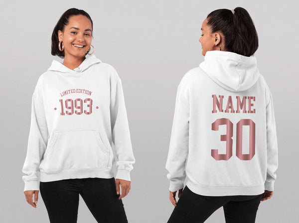 30th Birthday Hoodie, 30th Birthday Hoodie, 30th Birthday gift idea, customise year sweatshirt personalise year hoodie personalize rose gold - little crafty souls