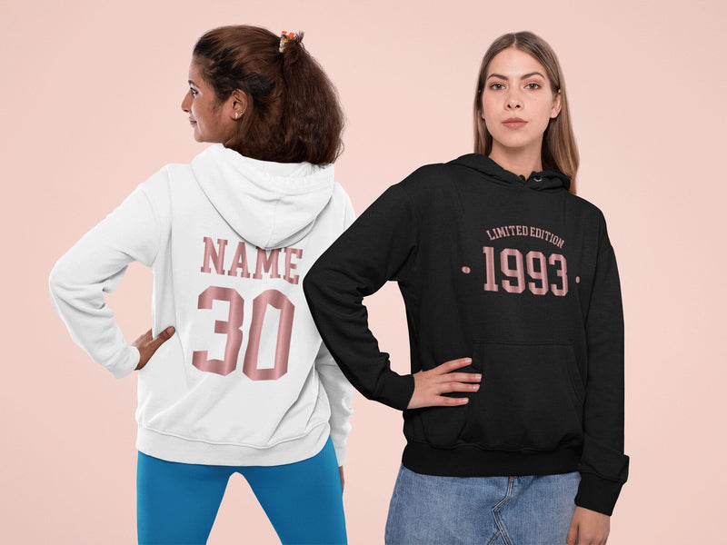 30th Birthday Hoodie, 30th Birthday Hoodie, 30th Birthday gift idea, customise year sweatshirt personalise year hoodie personalize rose gold - little crafty souls