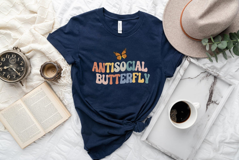 Antisocial butterfly tshirt, retro Anti social butterfly tshirt sassy shirt, sassy tshirt, funny womens tshirt, funny attitude shirt, quote - little crafty souls