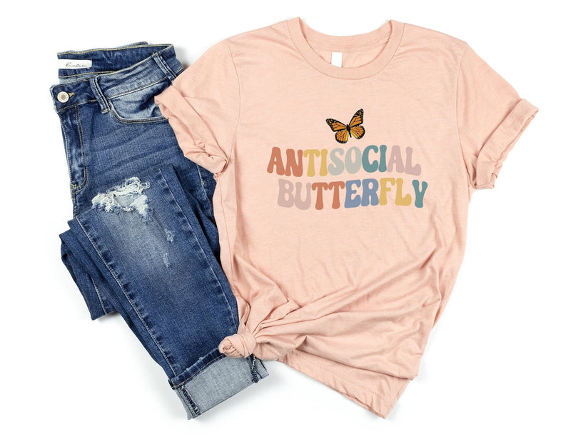 Antisocial butterfly tshirt, retro Anti social butterfly tshirt sassy shirt, sassy tshirt, funny womens tshirt, funny attitude shirt, quote - little crafty souls