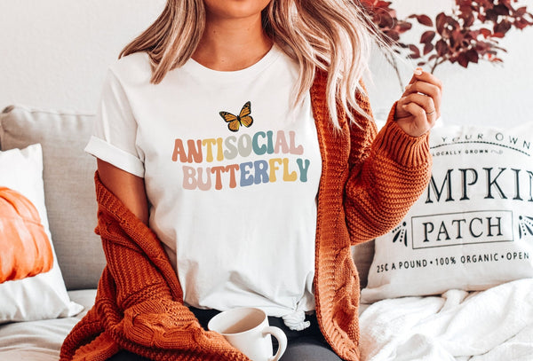 Antisocial butterfly tshirt, retro Anti social butterfly tshirt sassy shirt, sassy tshirt, funny womens tshirt, funny attitude shirt, quote - little crafty souls