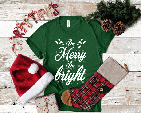 Be Merry Be Bright Christmas Tshirt - little crafty souls