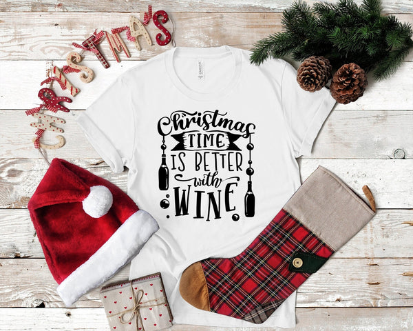 Christmas Time Is Better With Wine Tshirt - little crafty souls