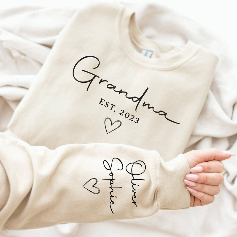 Custom Grandparent Sweatshirt with Kid Name on Sleeve - little crafty souls