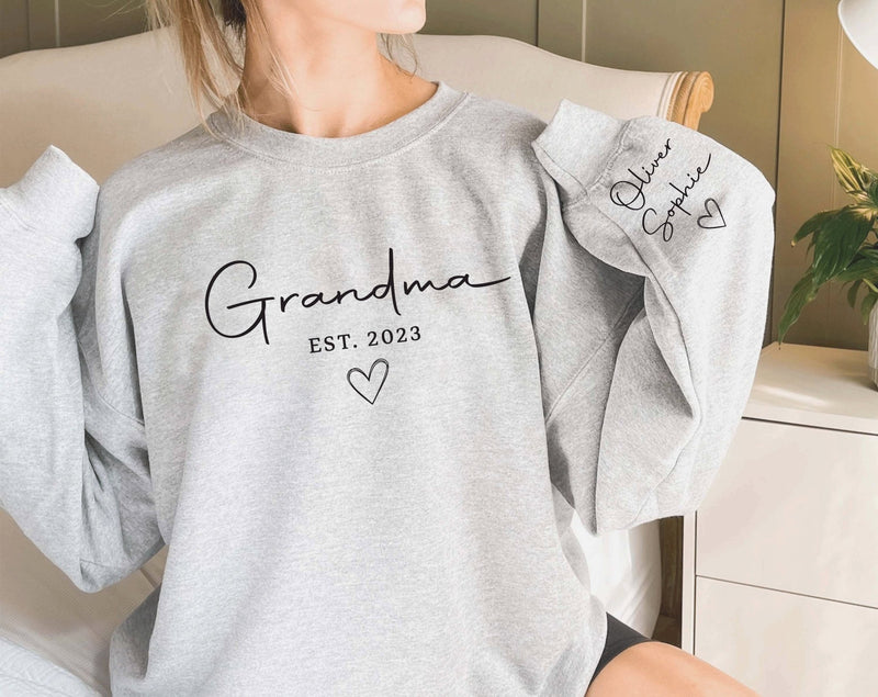 Custom Grandparent Sweatshirt with Kid Name on Sleeve - little crafty souls