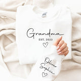 Custom Grandparent Sweatshirt with Kid Name on Sleeve - little crafty souls