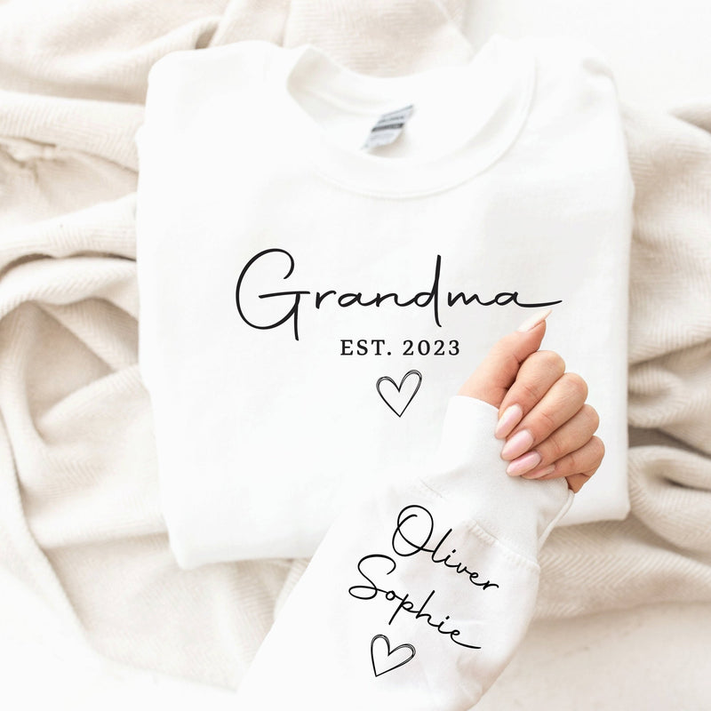 Custom Grandparent Sweatshirt with Kid Name on Sleeve - little crafty souls