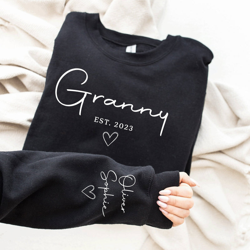 Custom Grandparent Sweatshirt with Kid Name on Sleeve - little crafty souls