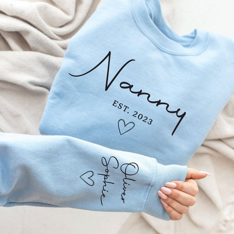 Custom Grandparent Sweatshirt with Kid Name on Sleeve - little crafty souls