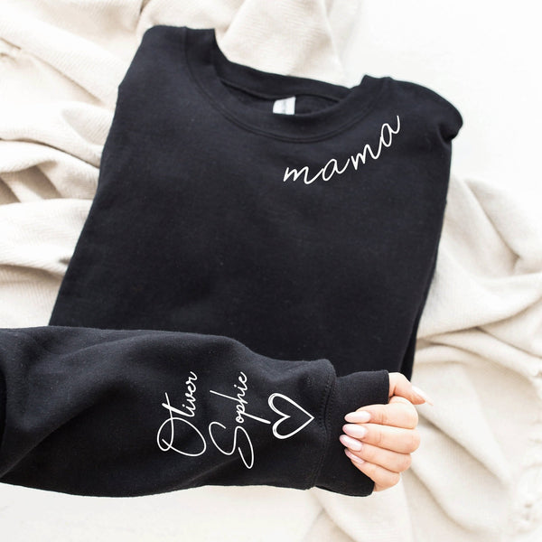 Custom Mama Sweatshirt with Kid Name on Sleeve - little crafty souls