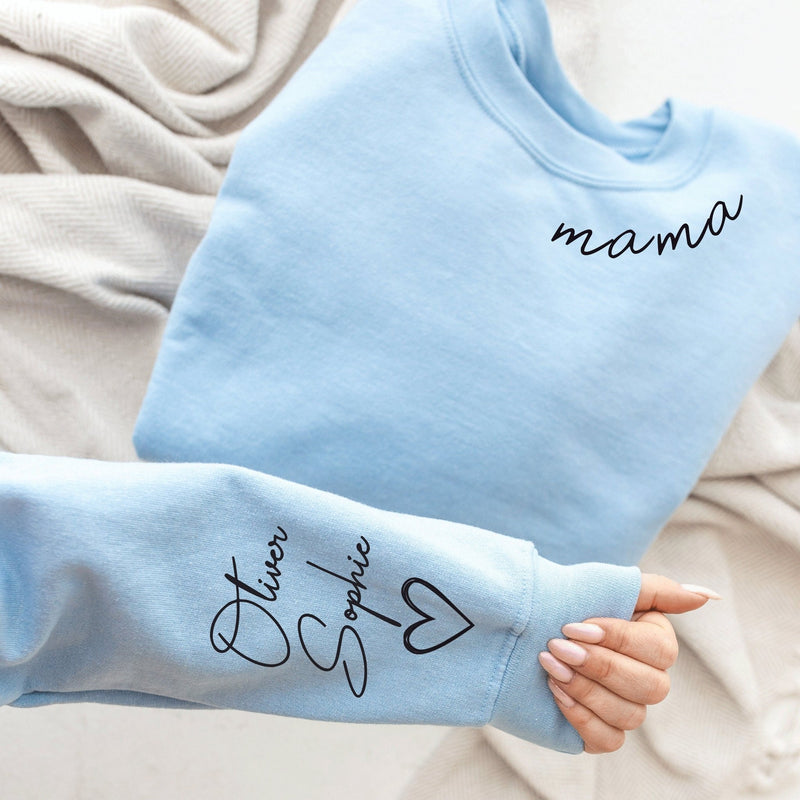 Custom Mama Sweatshirt with Kid Name on Sleeve - little crafty souls