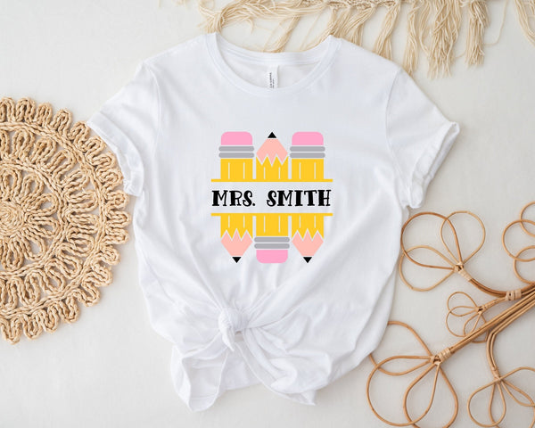 Customised Teacher Shirt, Back to School Shirt name Teaching Shirt Personalized Name Teacher Shirt Crayon Teacher Shirt Teacher Gift teach - little crafty souls