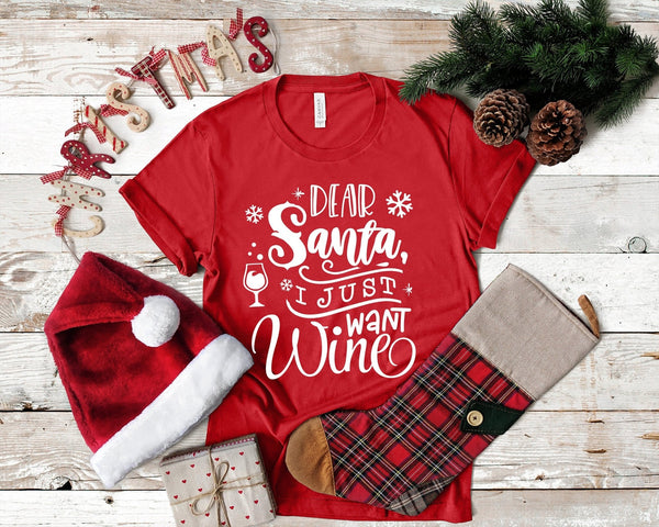 Dear Santa I Just Want Wine Christmas Tshirt - little crafty souls