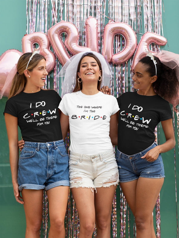 Friends hen party tshirts, Bride T-shirt UK, Bridesmaid Shirt. Bride Squad Shirts, Friends Hen Party T-shirts, friends bachelorette party - little crafty souls