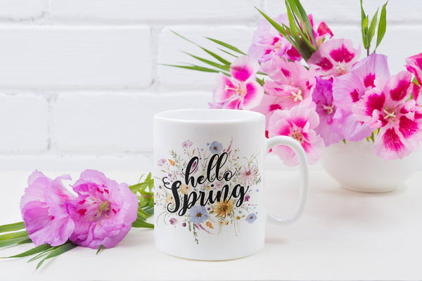 Hello Spring, flower mug, Spring Mug, Mothers day, Mothers day mug, - little crafty souls