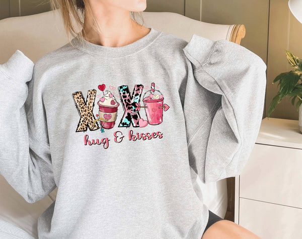 Hugs and Kisses Sweatshirt, valentines day jumper, valentines day latte sweater, valentines coffee sweatshirt, valentines day gift, kids - little crafty souls