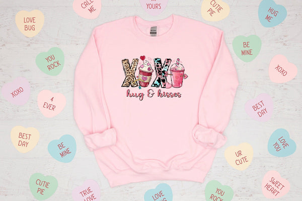 Hugs and Kisses Sweatshirt, valentines day jumper, valentines day latte sweater, valentines coffee sweatshirt, valentines day gift, kids - little crafty souls