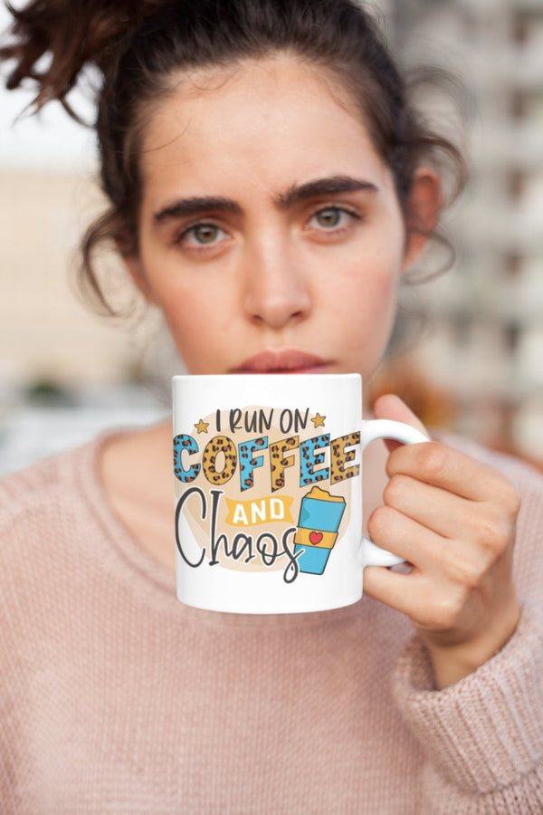 I run on coffee and chaos, funny mug, office gift, offensive mug, gift for her, joke mugs, sassy mug - little crafty souls