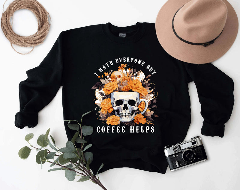 I hate everyone but coffee helps jumper Pumpkin sweater, Ladies Fall shirt autumn jumper Halloween sweatshirt, sweater weather