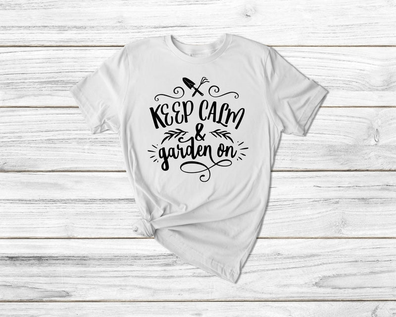 Keep calm and garden on Funny Gardening Tshirt| gift t-shirt| ladies unisex garden tshirt tee| plants tshirt flowers tshirt | men's - little crafty souls