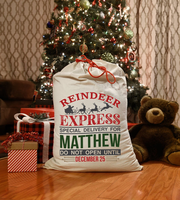 Large Reindeer Express Christmas Eve Santa Sack - little crafty souls