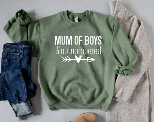 Mum of Boys sweatshirt, mum of boys outnumbered jumper, #outnumbered, mom of boys tshirt, gift for her, gift for mum, Christmas gifts for - little crafty souls