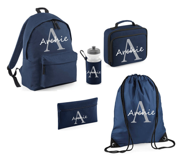 Personalised Backpack Kids Boys Girls Initial Name Lunch Bag Water Bottle and Pencil Case PE Bag School Bag Back To School bag set - little crafty souls