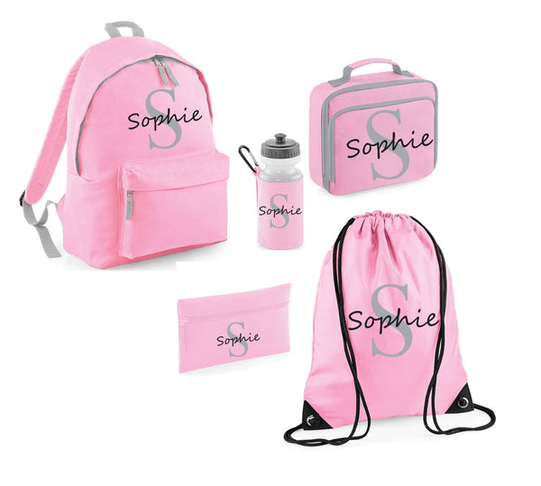 Personalised Backpack Kids Boys Girls Initial Name Lunch Bag Water Bottle and Pencil Case PE Bag School Bag Back To School bag set - little crafty souls