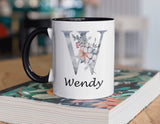 Personalised mug with custom initial and name of choice in a watercolour flowery Letter. This customizable mug is the perfect gift for her. - little crafty souls