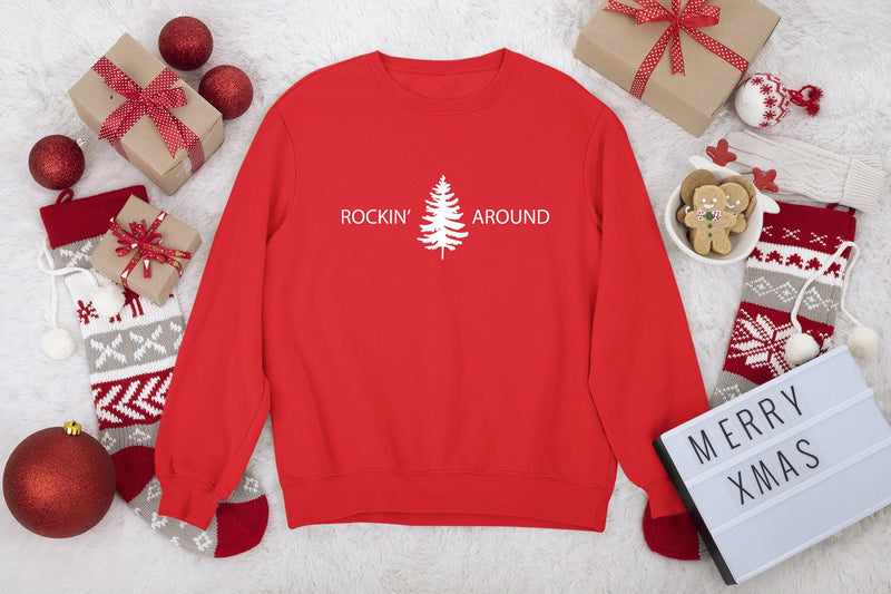 Rockin Around Christmas Tree Sweatshirt. Rockin Around the Christmas Tree Hoodie. Unisex Adult Holiday shirt. Minimal Merry Xmas Crew. - little crafty souls