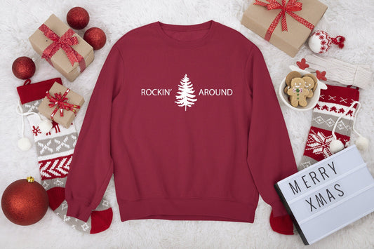 Rockin Around Christmas Tree Sweatshirt. Rockin Around the Christmas Tree Hoodie. Unisex Adult Holiday shirt. Minimal Merry Xmas Crew. - little crafty souls