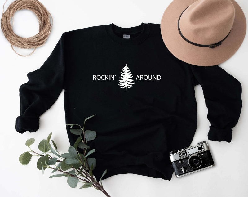 Rockin Around Christmas Tree Sweatshirt. Rockin Around the Christmas Tree Hoodie. Unisex Adult Holiday shirt. Minimal Merry Xmas Crew. - little crafty souls