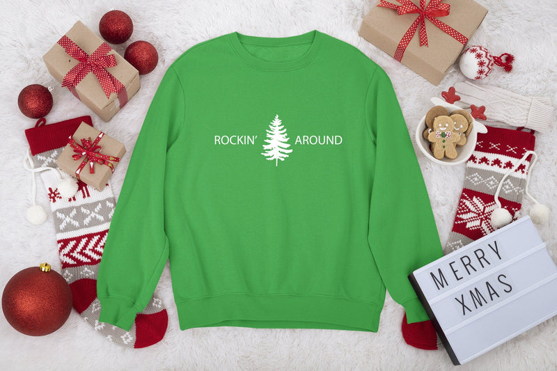 Rockin Around Christmas Tree Sweatshirt. Rockin Around the Christmas Tree Hoodie. Unisex Adult Holiday shirt. Minimal Merry Xmas Crew. - little crafty souls