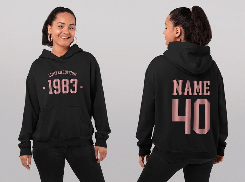 Rose Gold 1983 Hoodie, 40th Birthday Hoodie, 40th Birthday gift idea, customise year sweatshirt, personalise year hoodie personalize - little crafty souls