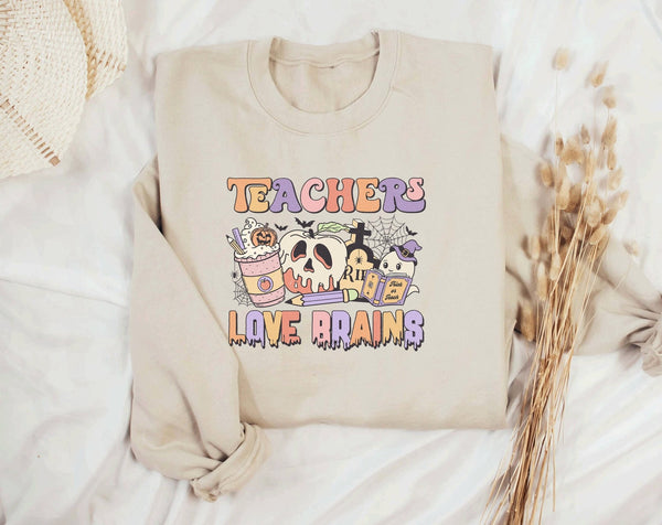 Teachers love brains jumper halloween sweatshirt - little crafty souls